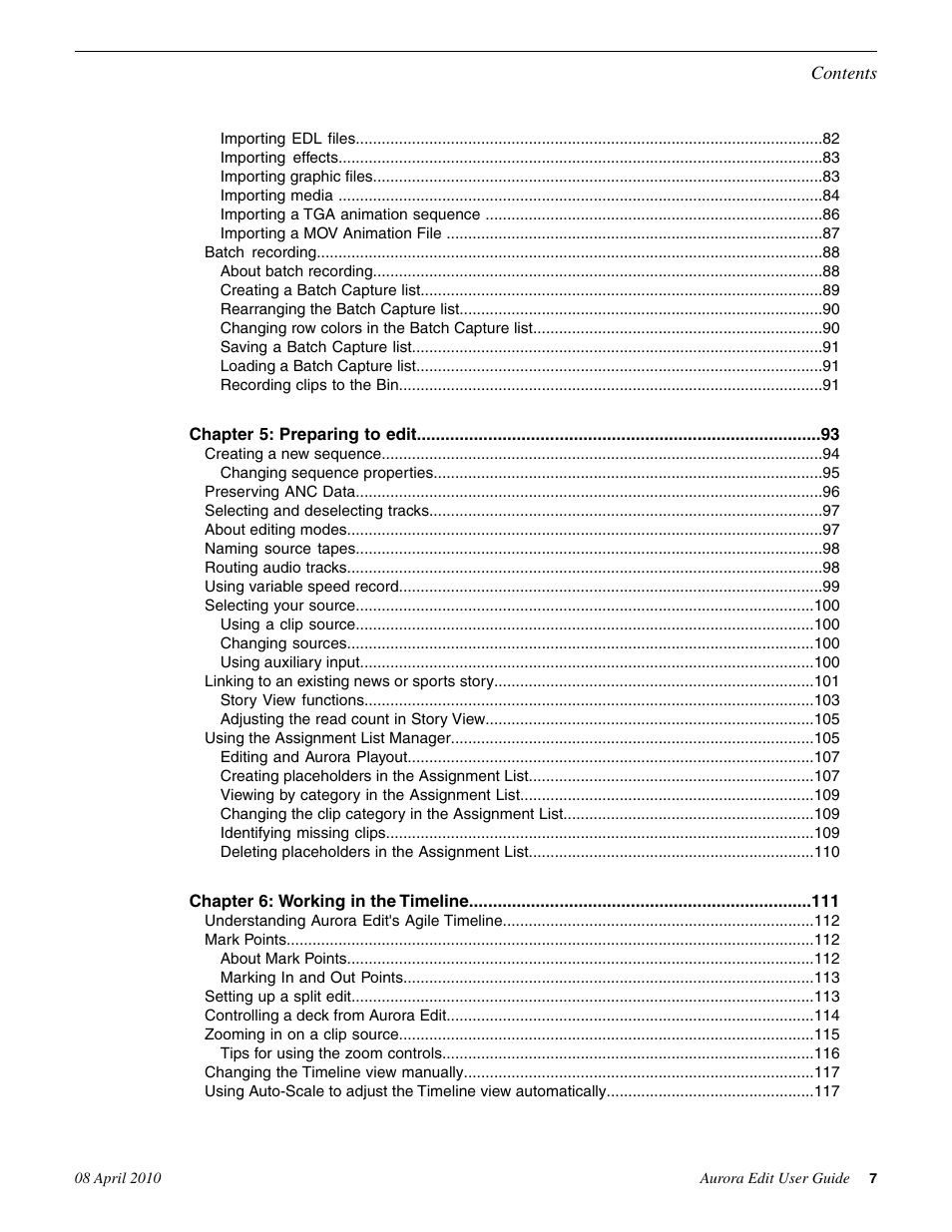 Grass Valley Aurora Edit v.7.0 User Manual | Page 7 / 280