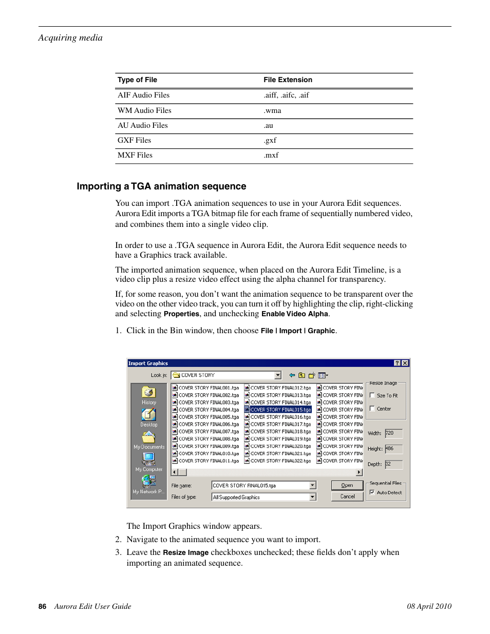 Importing a tga animation sequence | Grass Valley Aurora Edit v.7.0 User Manual | Page 86 / 280