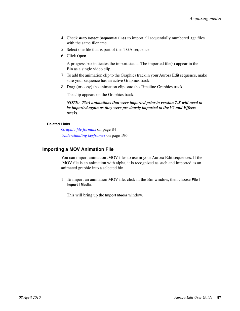 Importing a mov animation file | Grass Valley Aurora Edit v.7.0 User Manual | Page 87 / 280