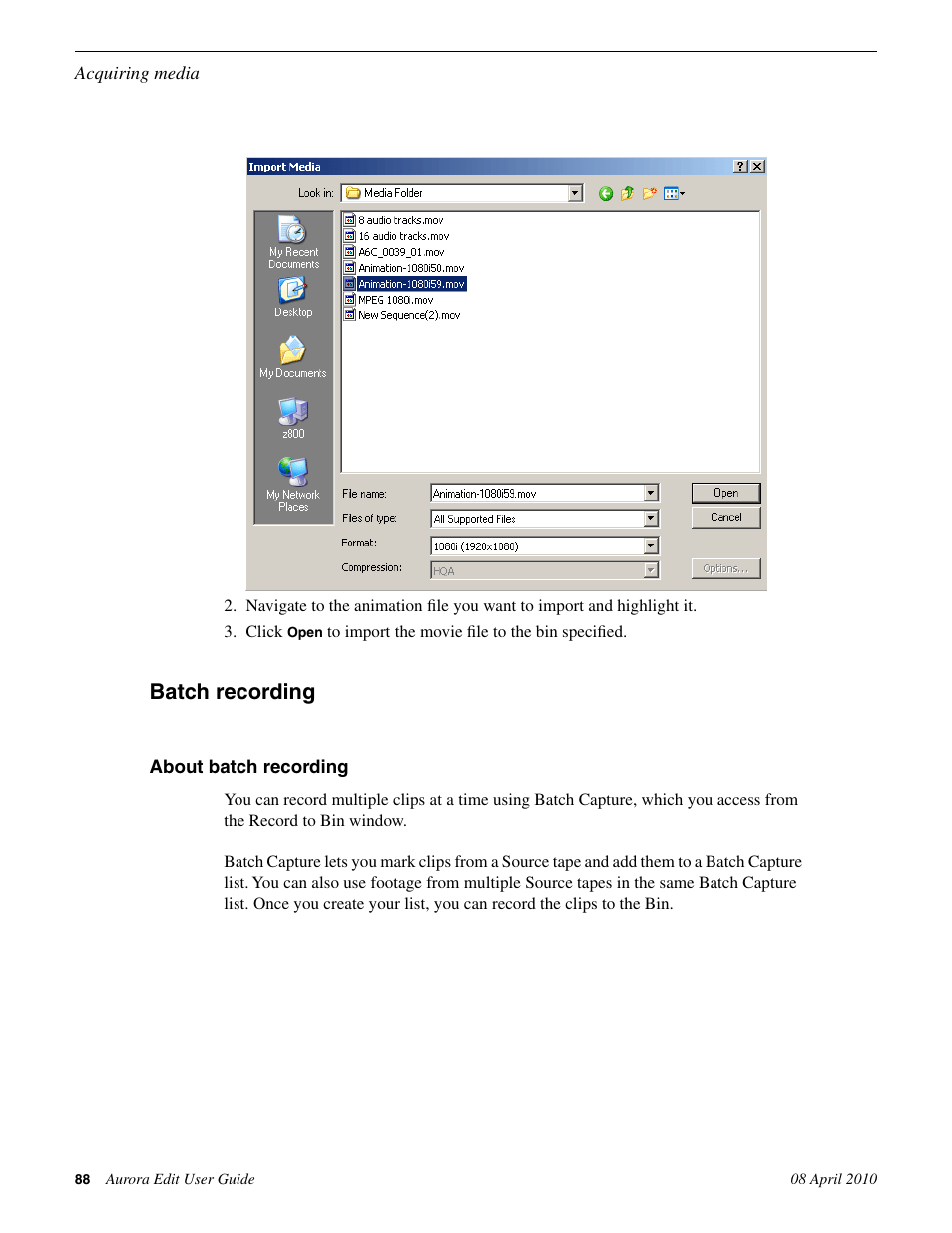 Batch recording, About batch recording | Grass Valley Aurora Edit v.7.0 User Manual | Page 88 / 280