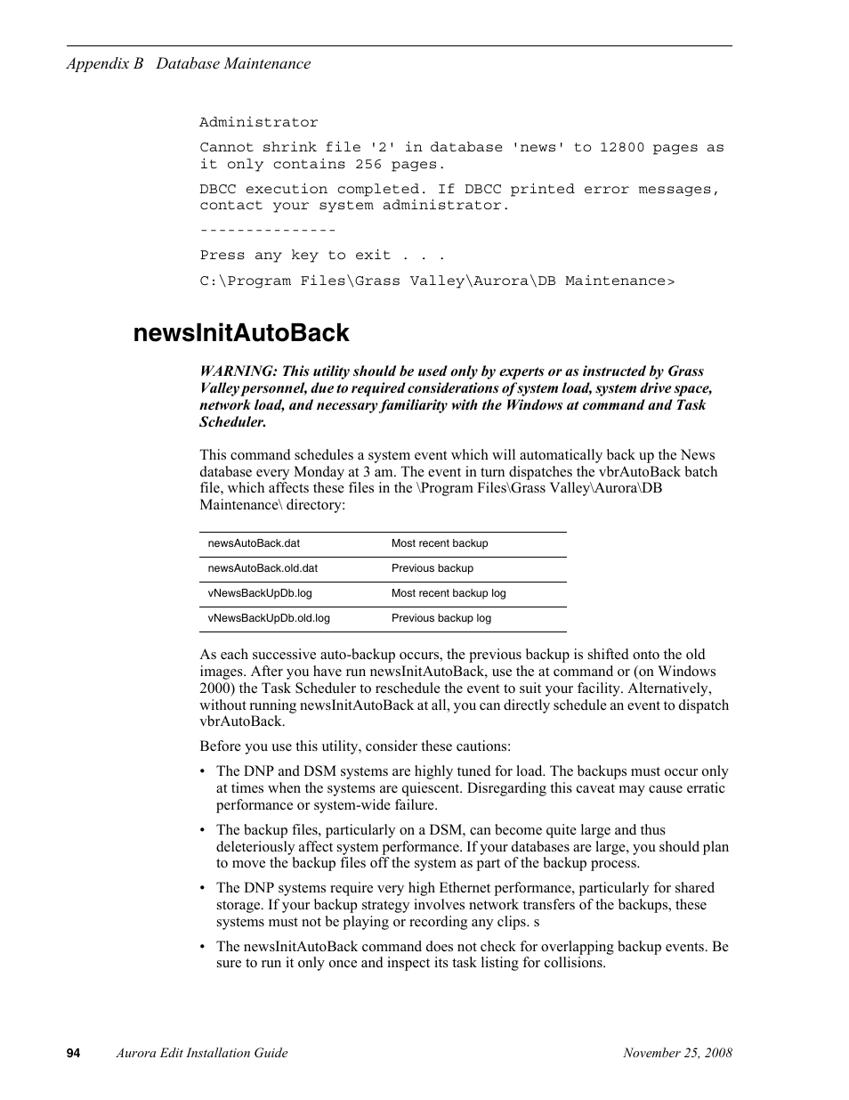 Newsinitautoback | Grass Valley Aurora Edit LD v.6.5 Installation User Manual | Page 108 / 114