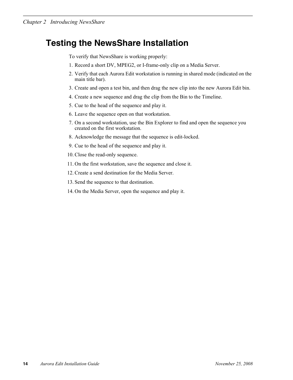 Testing the newsshare installation | Grass Valley Aurora Edit LD v.6.5 Installation User Manual | Page 28 / 114