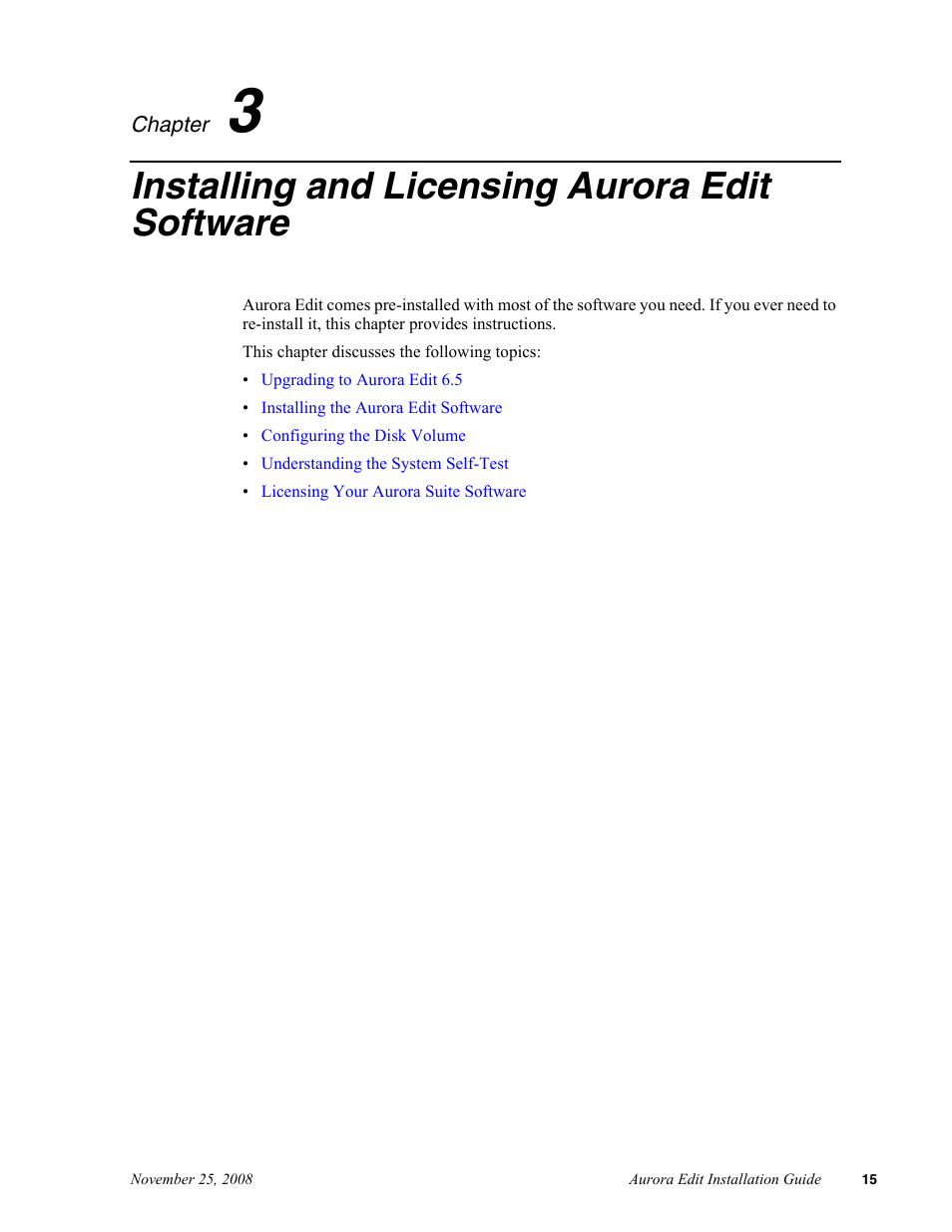 Installing and licensing aurora edit software, Chapter 3 | Grass Valley Aurora Edit LD v.6.5 Installation User Manual | Page 29 / 114