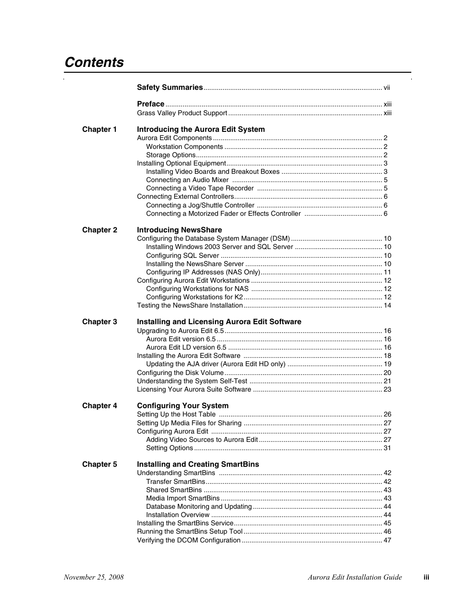 Grass Valley Aurora Edit LD v.6.5 Installation User Manual | Page 3 / 114