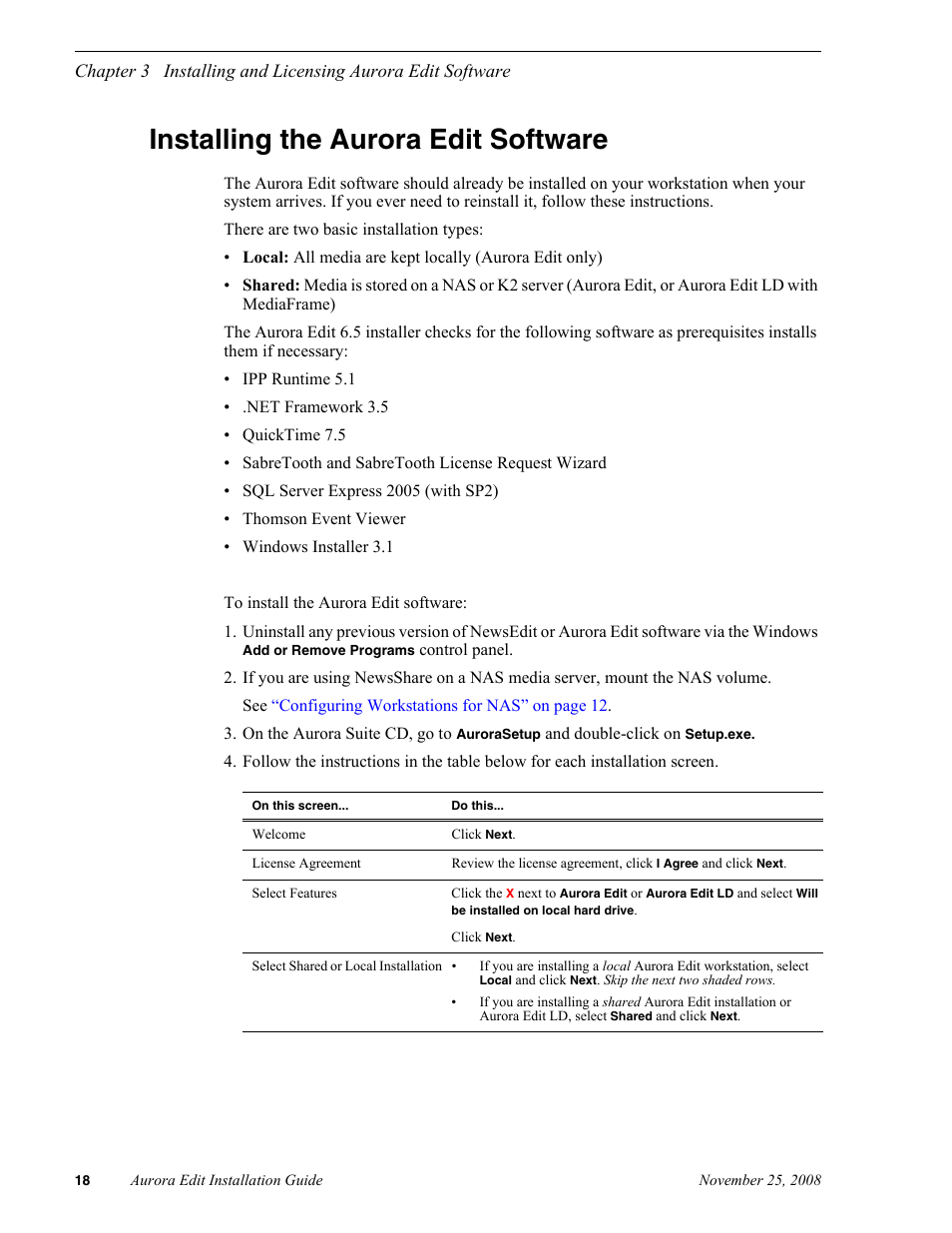 Installing the aurora edit software, Installing the aurora edit software” on | Grass Valley Aurora Edit LD v.6.5 Installation User Manual | Page 32 / 114