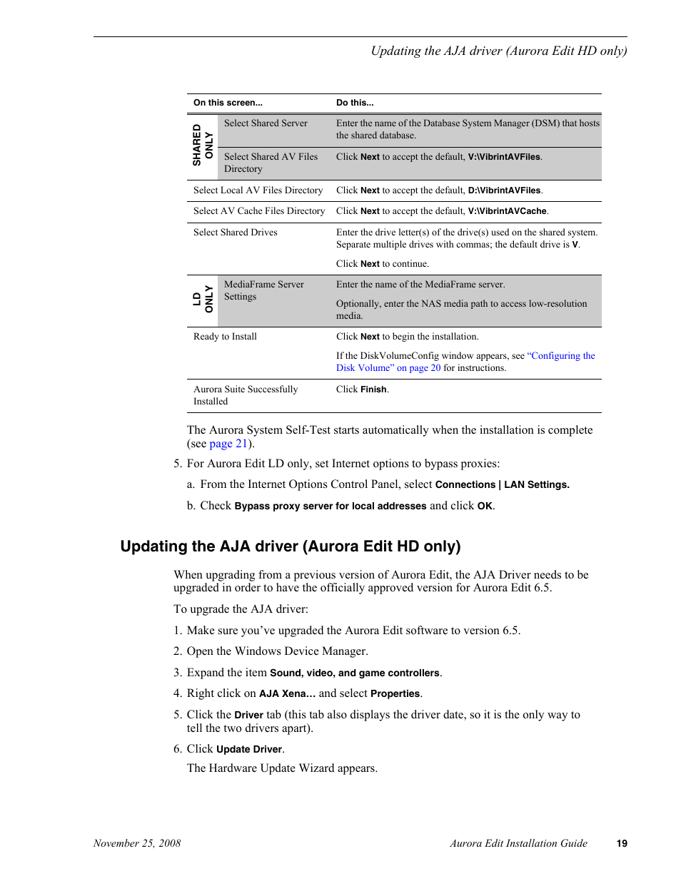Updating the aja driver (aurora edit hd only) | Grass Valley Aurora Edit LD v.6.5 Installation User Manual | Page 33 / 114