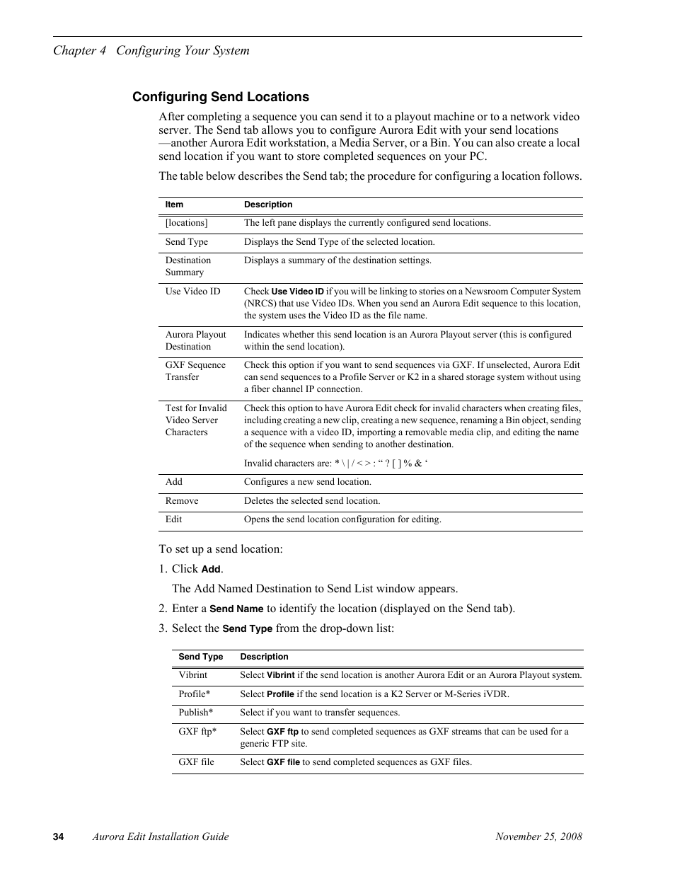 Configuring send locations | Grass Valley Aurora Edit LD v.6.5 Installation User Manual | Page 48 / 114