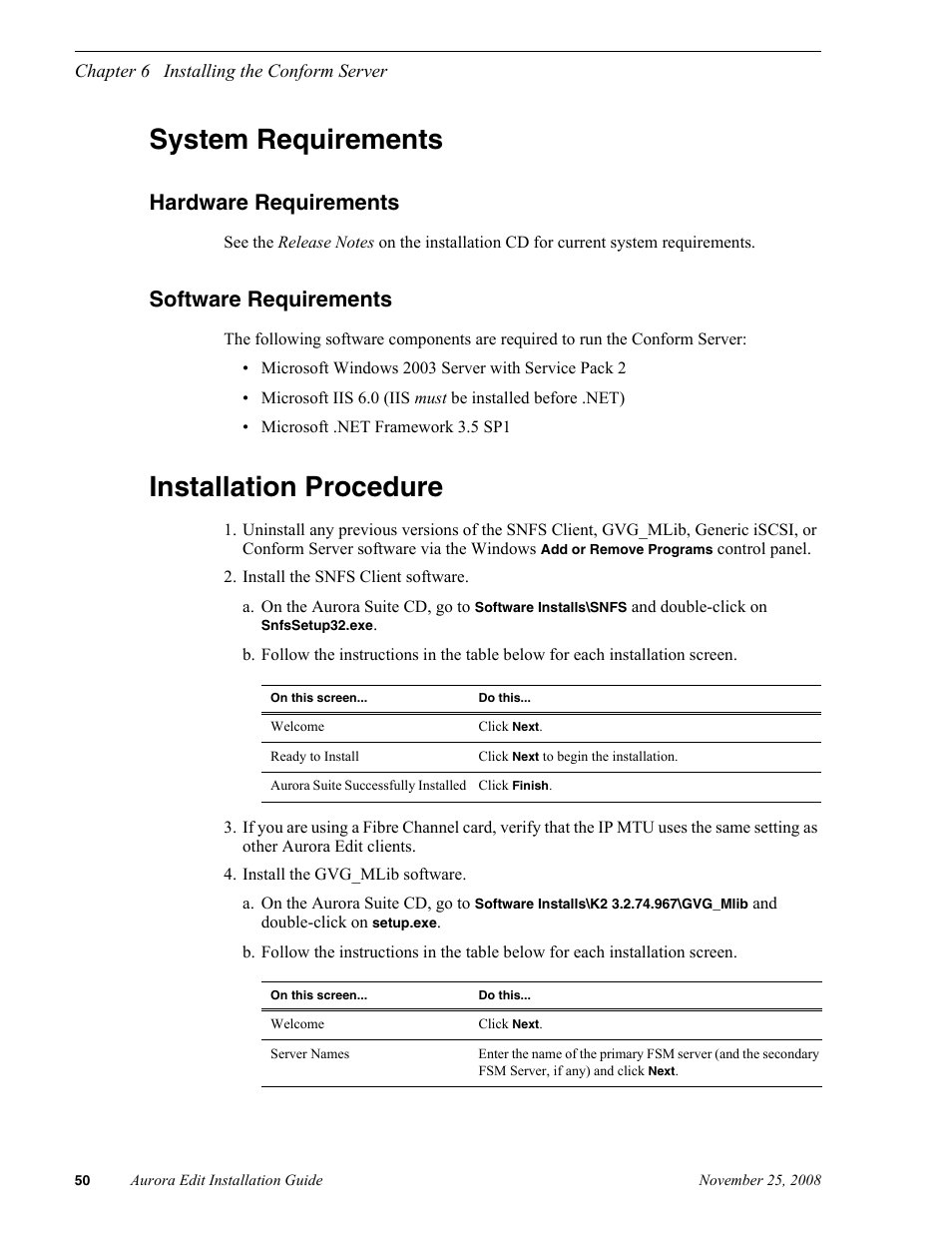 System requirements, Hardware requirements, Software requirements | Installation procedure, Hardware requirements software requirements | Grass Valley Aurora Edit LD v.6.5 Installation User Manual | Page 64 / 114