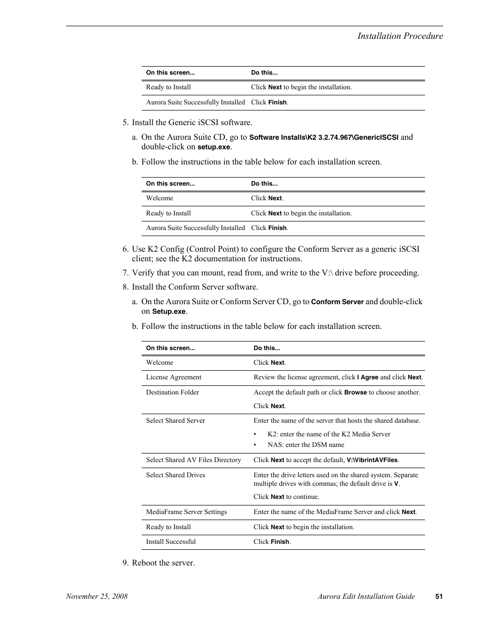 Installation procedure | Grass Valley Aurora Edit LD v.6.5 Installation User Manual | Page 65 / 114
