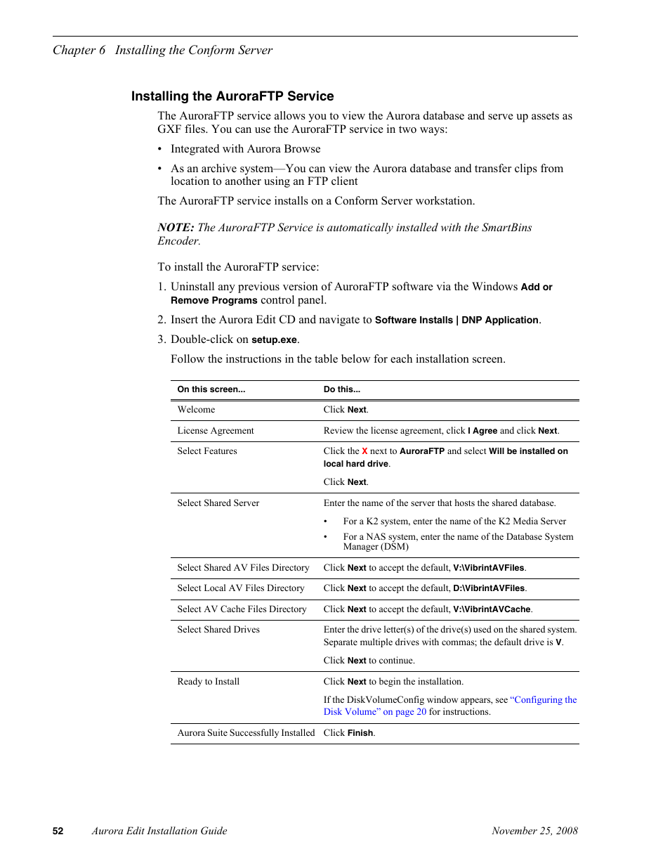 Installing the auroraftp service | Grass Valley Aurora Edit LD v.6.5 Installation User Manual | Page 66 / 114