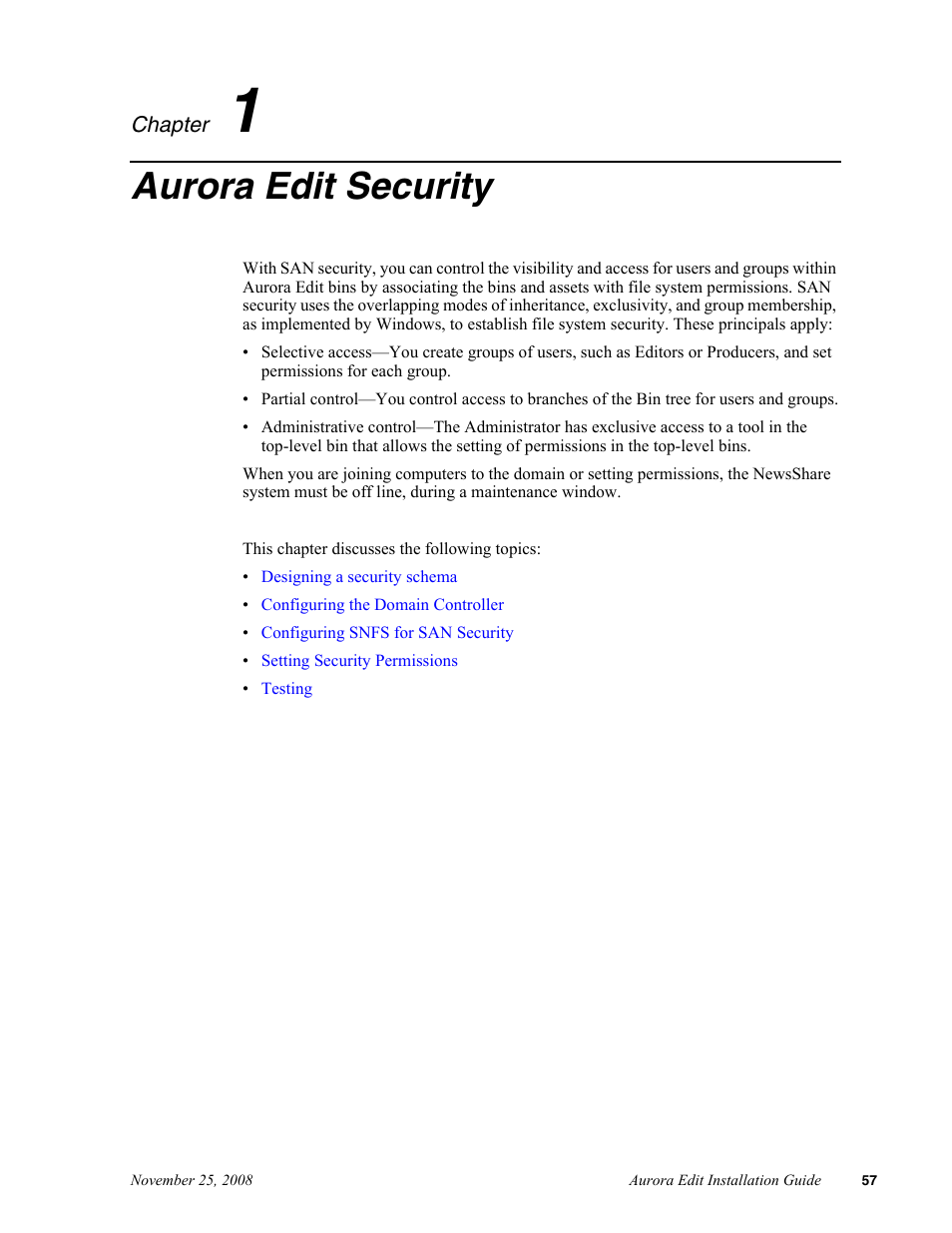 Aurora edit security, Chapter 7 | Grass Valley Aurora Edit LD v.6.5 Installation User Manual | Page 71 / 114