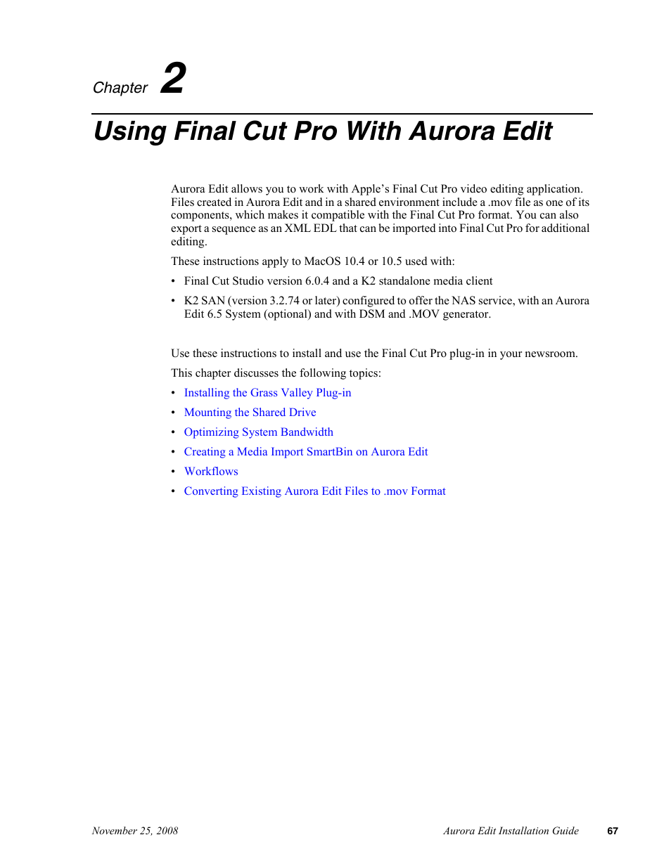 Using final cut pro with aurora edit, Chapter 8 | Grass Valley Aurora Edit LD v.6.5 Installation User Manual | Page 81 / 114