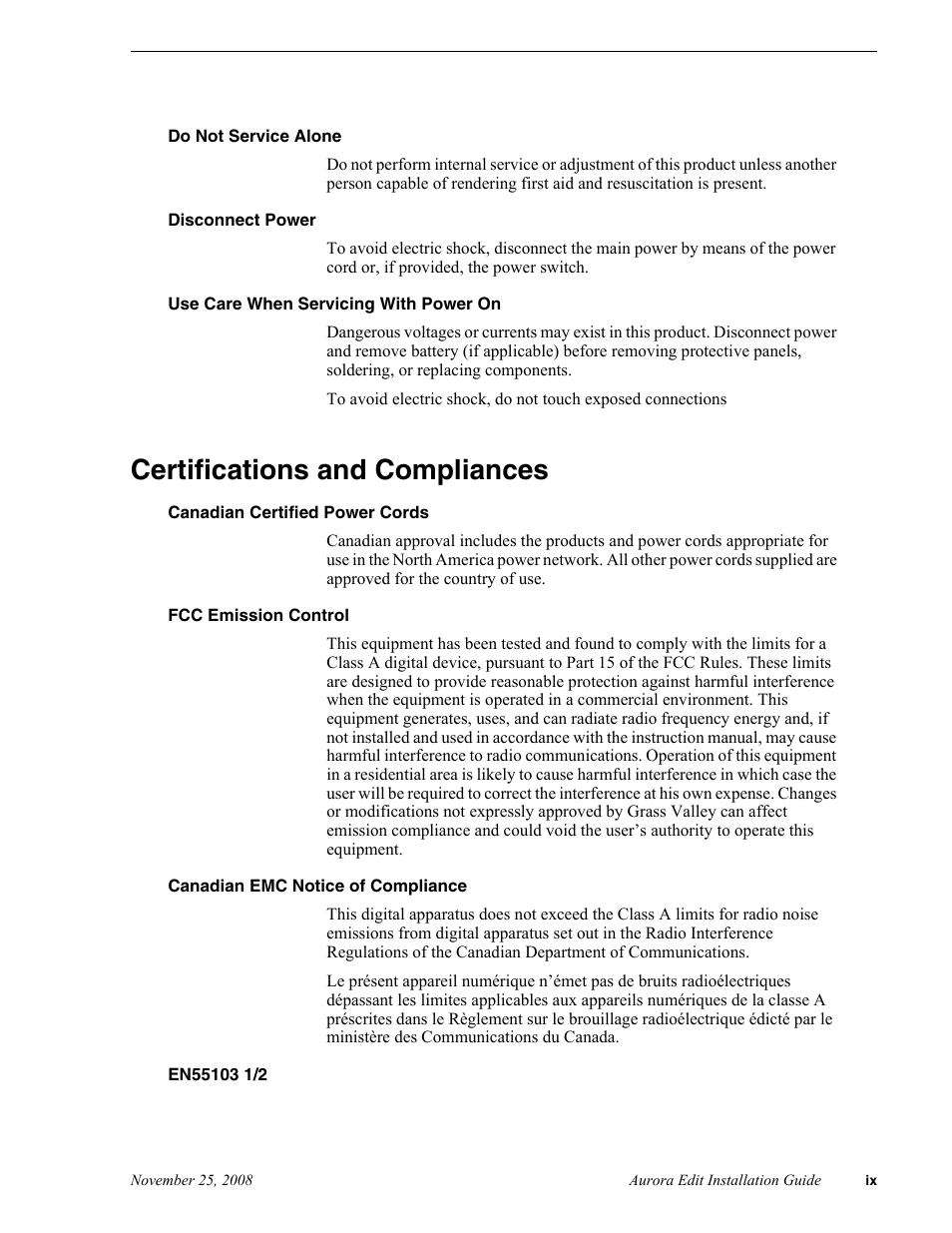 Certifications and compliances | Grass Valley Aurora Edit LD v.6.5 Installation User Manual | Page 9 / 114