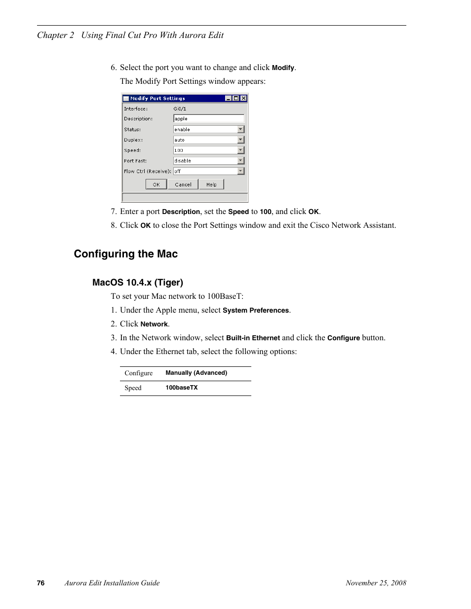 Configuring the mac, Macos 10.4.x (tiger) | Grass Valley Aurora Edit LD v.6.5 Installation User Manual | Page 90 / 114