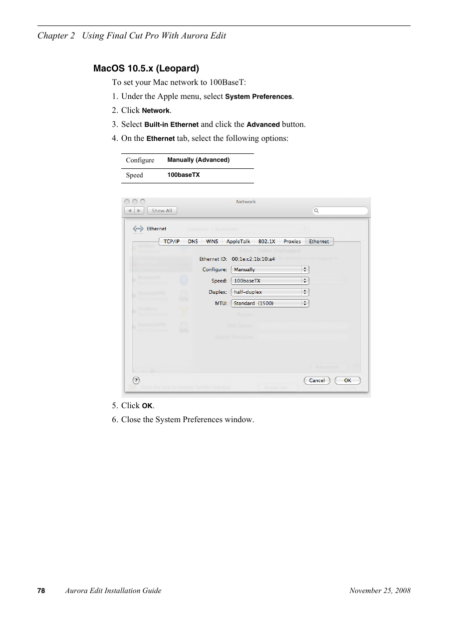 Macos 10.5.x (leopard) | Grass Valley Aurora Edit LD v.6.5 Installation User Manual | Page 92 / 114