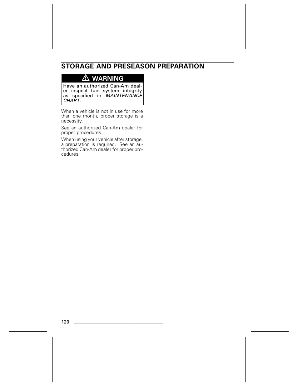 Storage and preseason preparation | Can-Am DS250 User Manual | Page 122 / 140