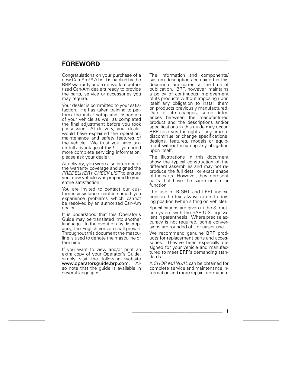 Foreword | Can-Am DS250 User Manual | Page 3 / 140
