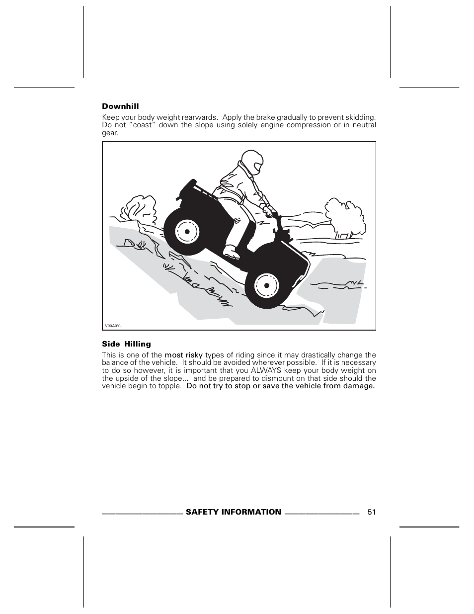 Downhill, Side hilling | Can-Am DS250 User Manual | Page 53 / 140