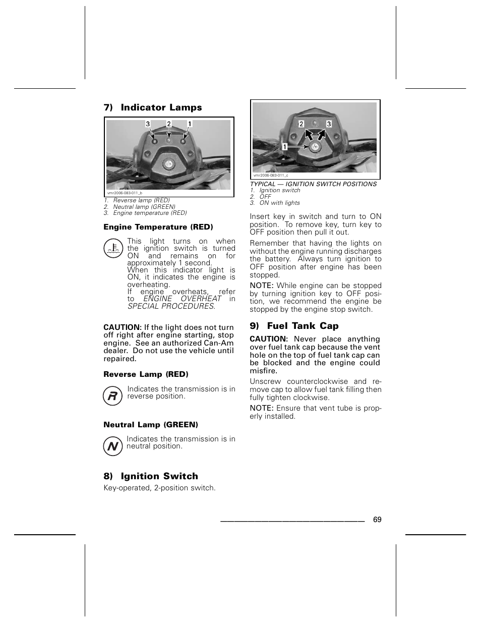 Engine temperature (red), Reverse lamp (red), Neutral lamp (green) | Can-Am DS250 User Manual | Page 71 / 140