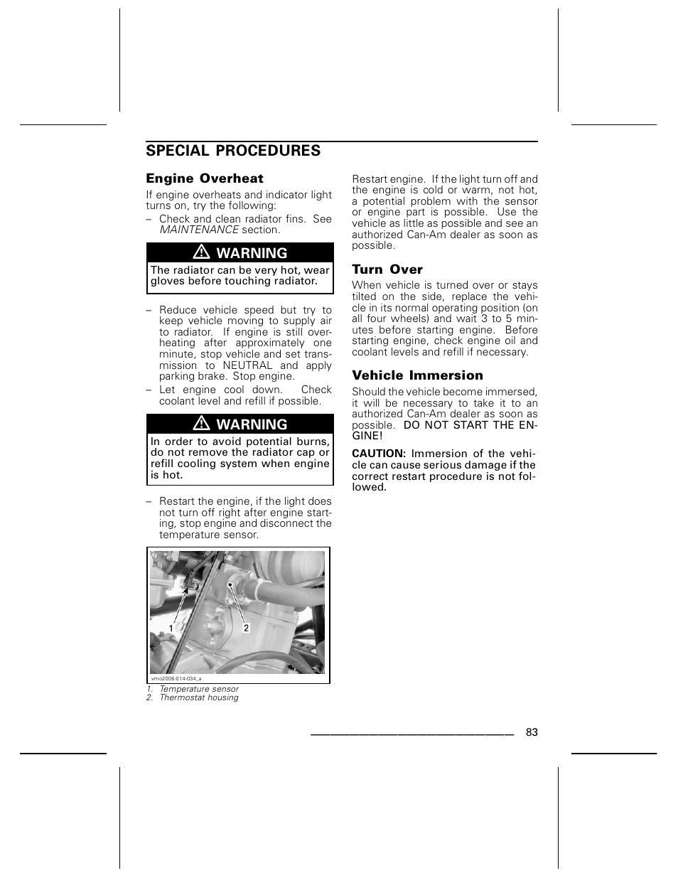 Special procedures, Engine overheat, Turn over | Vehicle immersion | Can-Am DS250 User Manual | Page 85 / 140