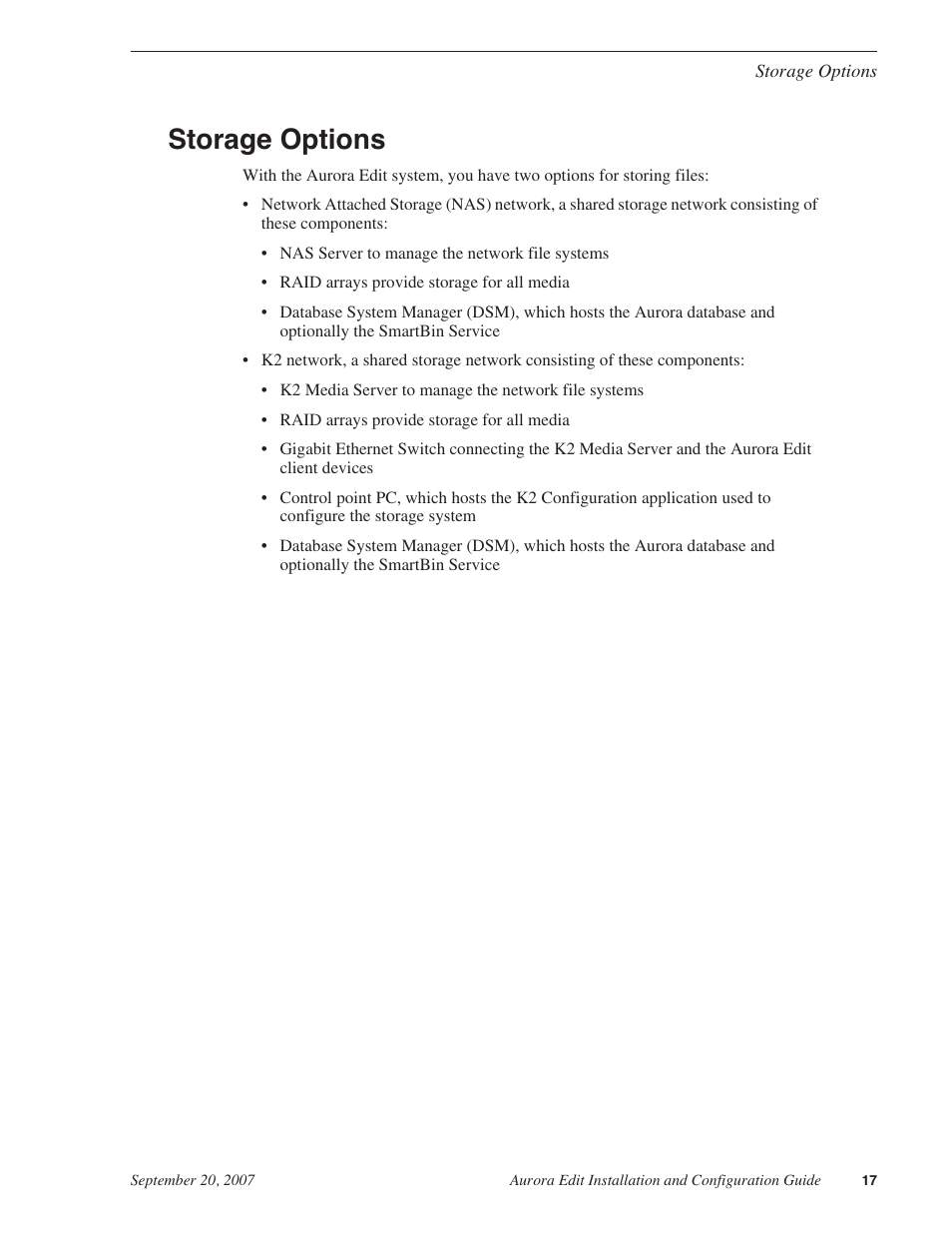 Storage options | Grass Valley Aurora Edit LD v.6.3 Installation User Manual | Page 17 / 86