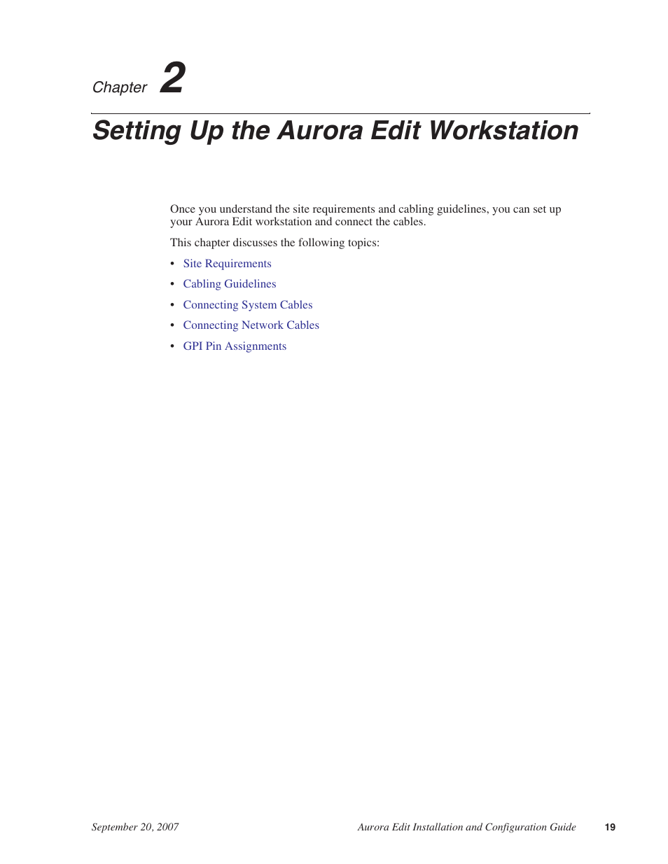 Setting up the aurora edit workstation, Chapter 2 | Grass Valley Aurora Edit LD v.6.3 Installation User Manual | Page 19 / 86