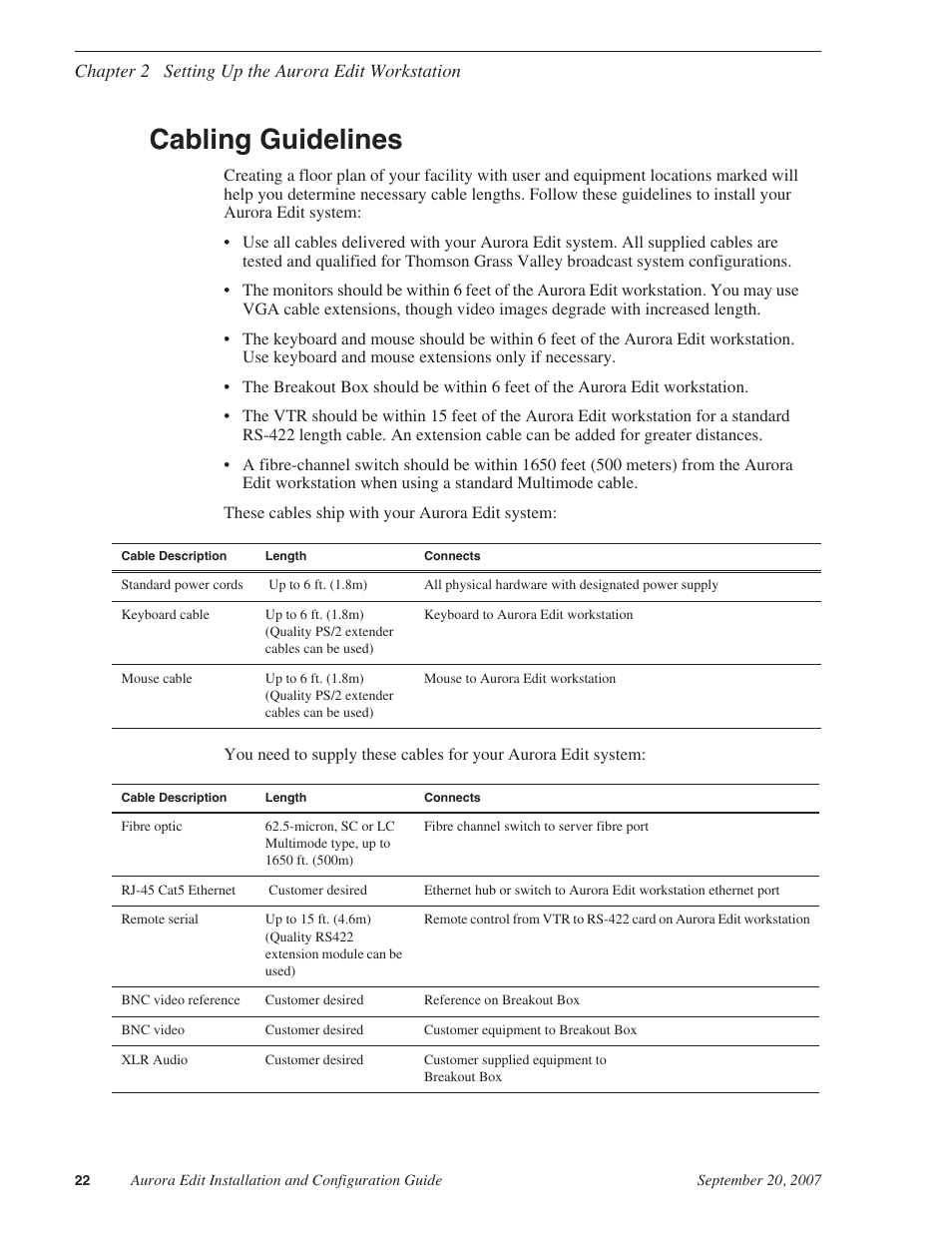 Cabling guidelines | Grass Valley Aurora Edit LD v.6.3 Installation User Manual | Page 22 / 86