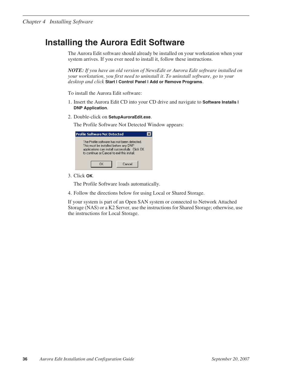 Installing the aurora edit software | Grass Valley Aurora Edit LD v.6.3 Installation User Manual | Page 36 / 86