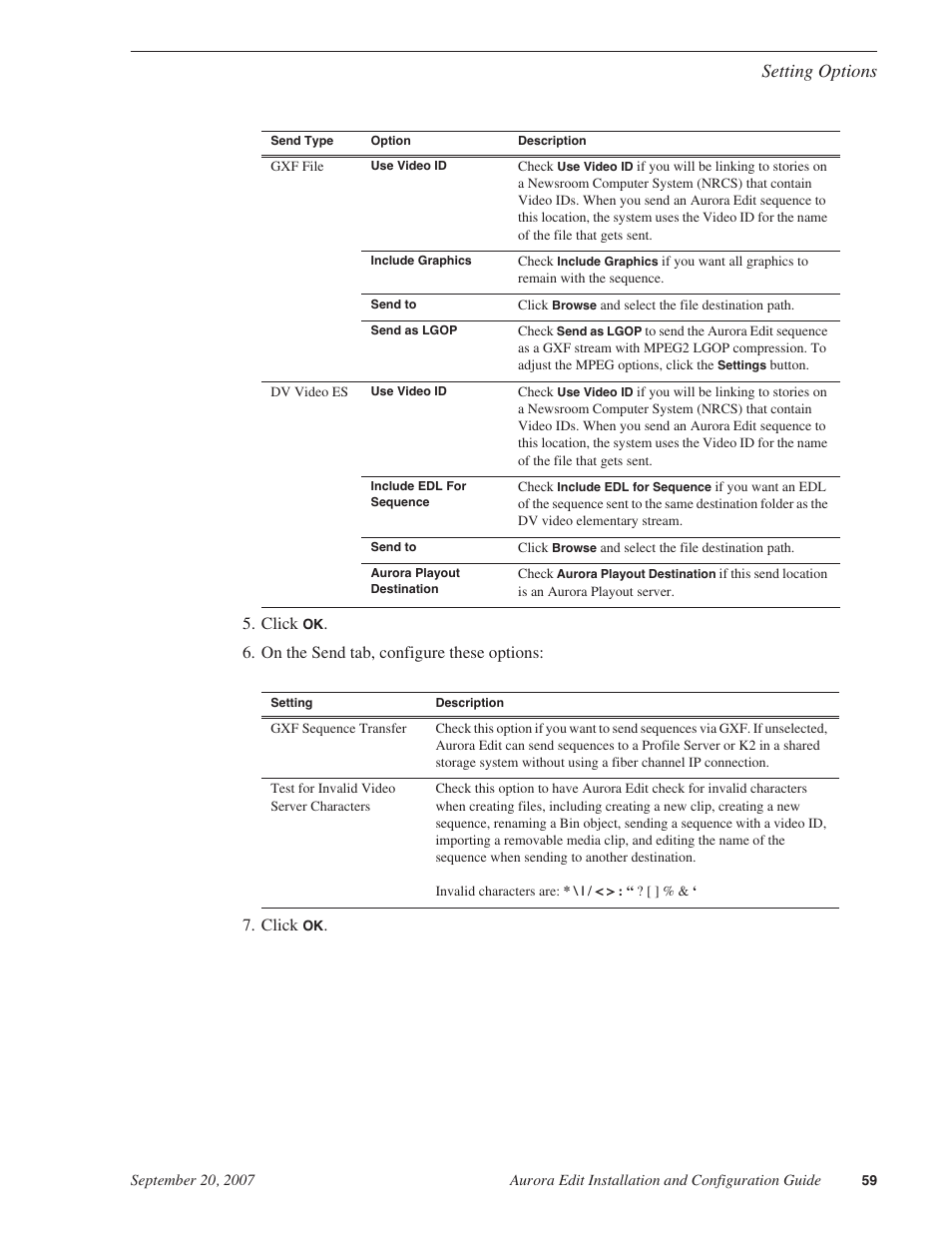 Setting options | Grass Valley Aurora Edit LD v.6.3 Installation User Manual | Page 59 / 86
