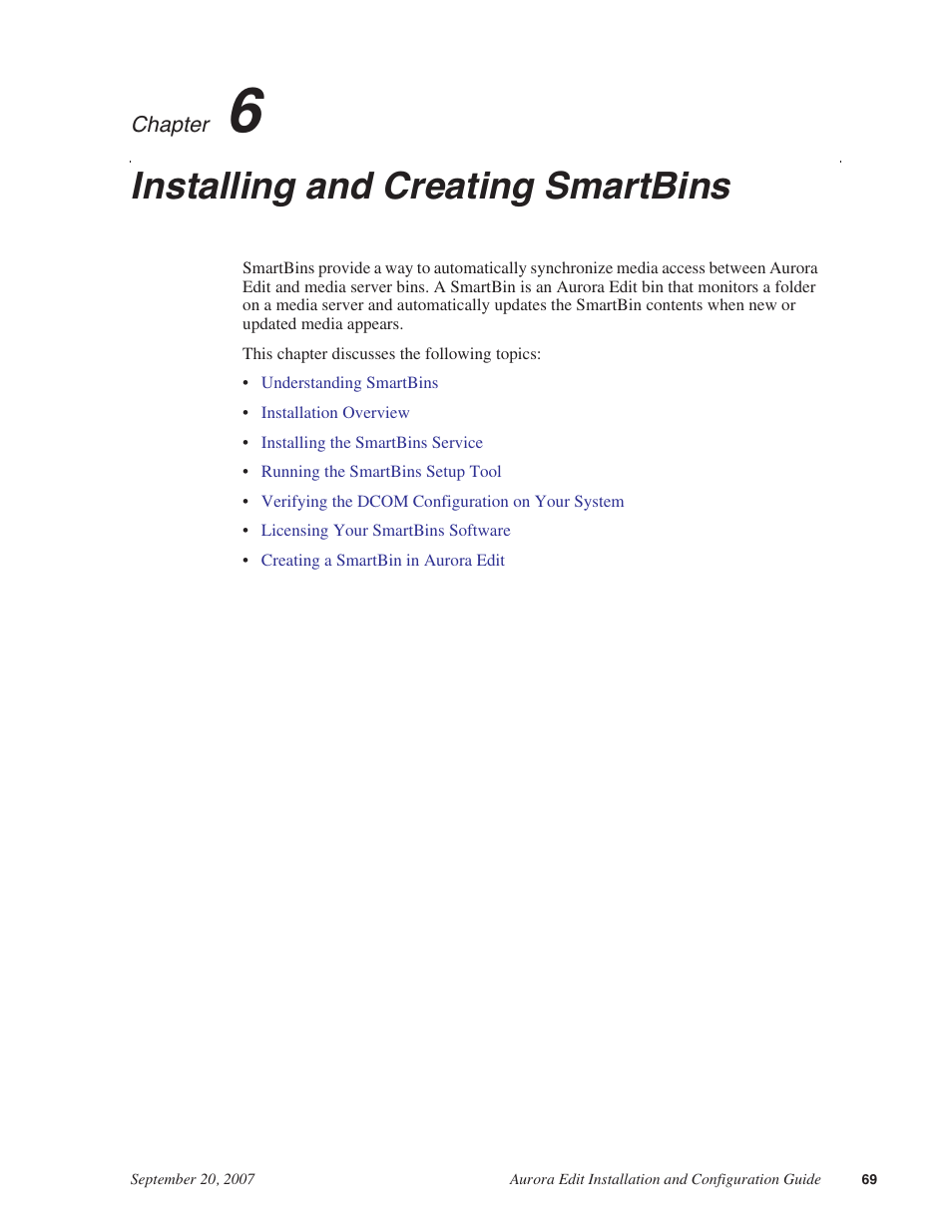 Installing and creating smartbins, Chapter 6 | Grass Valley Aurora Edit LD v.6.3 Installation User Manual | Page 69 / 86