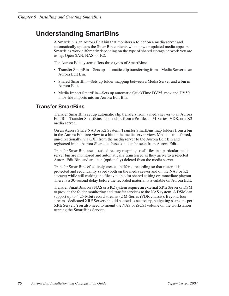 Understanding smartbins, Transfer smartbins | Grass Valley Aurora Edit LD v.6.3 Installation User Manual | Page 70 / 86