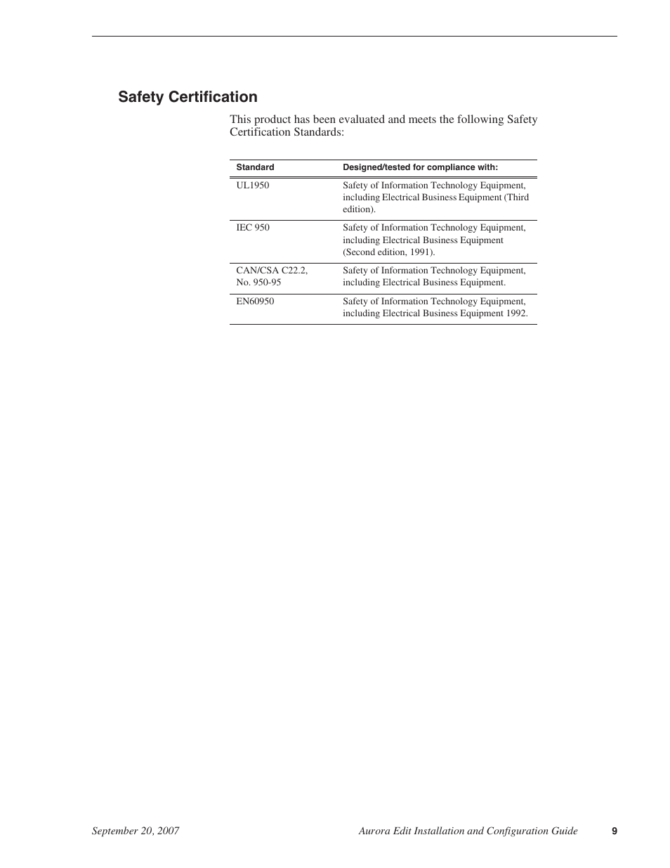 Safety certification | Grass Valley Aurora Edit LD v.6.3 Installation User Manual | Page 9 / 86
