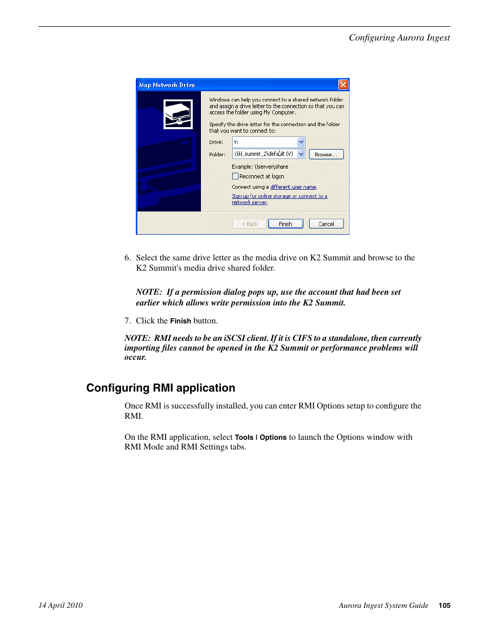 Configuring rmi application | Grass Valley Aurora Ingest v.7.0.0 User Manual | Page 105 / 236