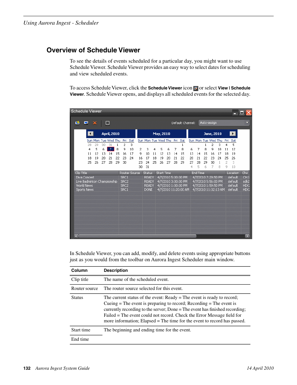 Overview of schedule viewer | Grass Valley Aurora Ingest v.7.0.0 User Manual | Page 132 / 236