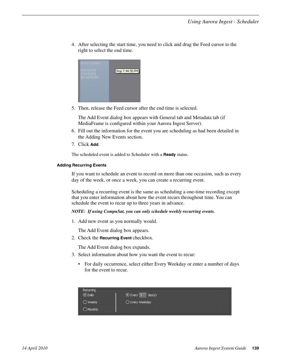 Adding recurring events | Grass Valley Aurora Ingest v.7.0.0 User Manual | Page 139 / 236