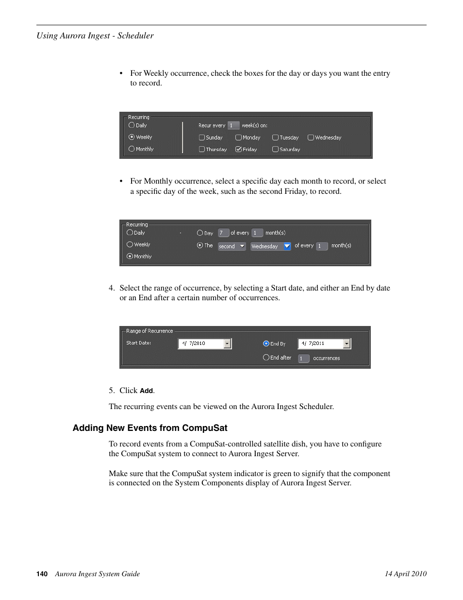 Adding new events from compusat | Grass Valley Aurora Ingest v.7.0.0 User Manual | Page 140 / 236