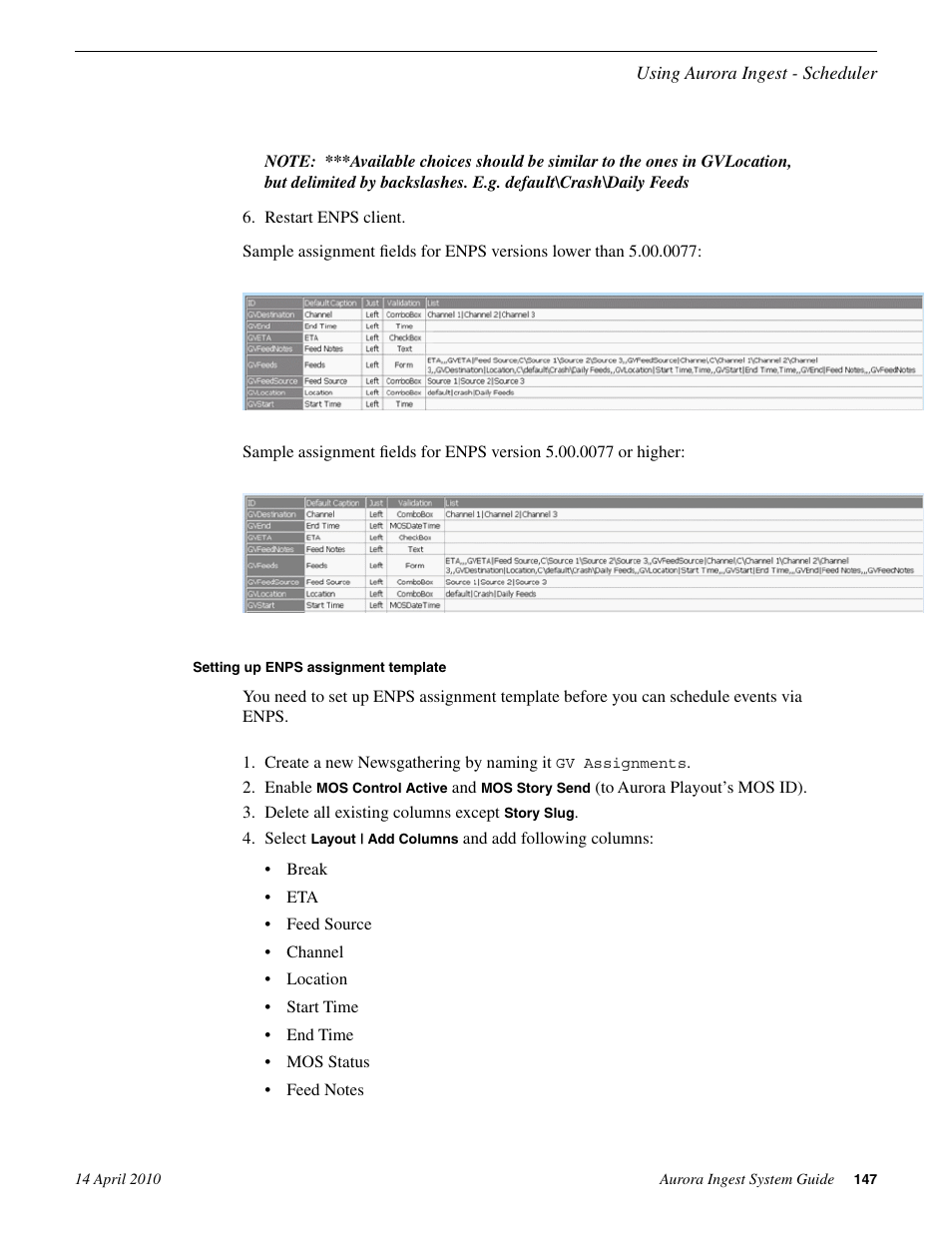 Setting up enps assignment template | Grass Valley Aurora Ingest v.7.0.0 User Manual | Page 147 / 236