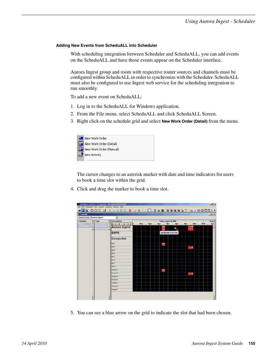 Adding new events from scheduall into scheduler | Grass Valley Aurora Ingest v.7.0.0 User Manual | Page 155 / 236