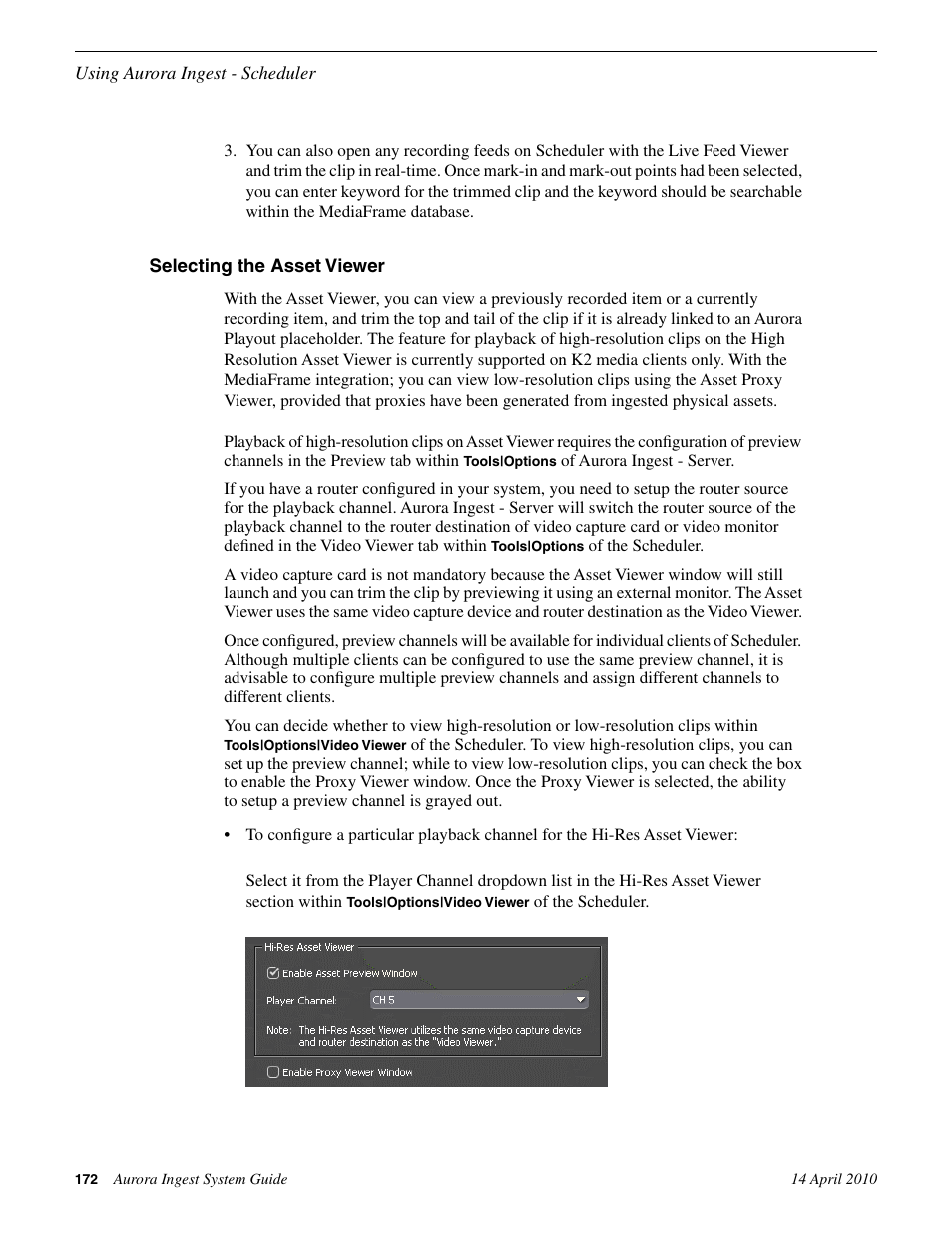 Selecting the asset viewer | Grass Valley Aurora Ingest v.7.0.0 User Manual | Page 172 / 236