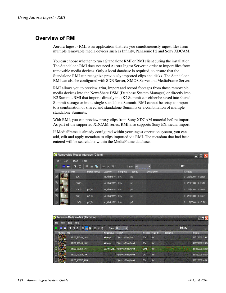 Overview of rmi | Grass Valley Aurora Ingest v.7.0.0 User Manual | Page 192 / 236