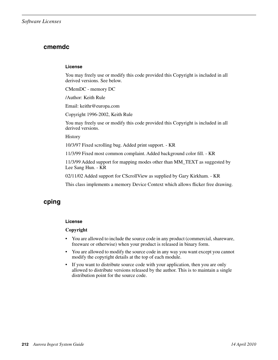 Cmemdc, Cping, Cmemdc cping | Grass Valley Aurora Ingest v.7.0.0 User Manual | Page 212 / 236