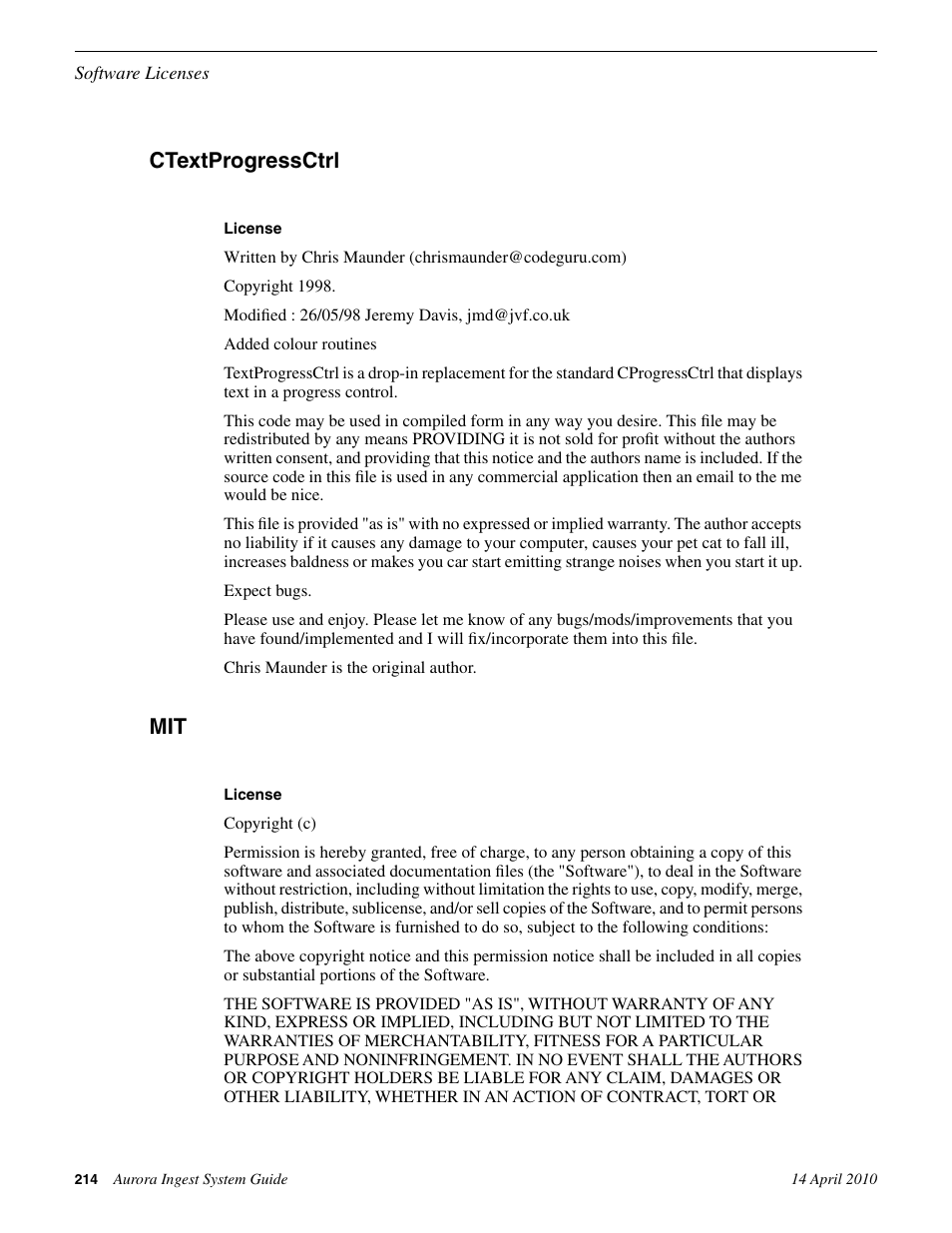 Ctextprogressctrl, Ctextprogressctrl mit | Grass Valley Aurora Ingest v.7.0.0 User Manual | Page 214 / 236