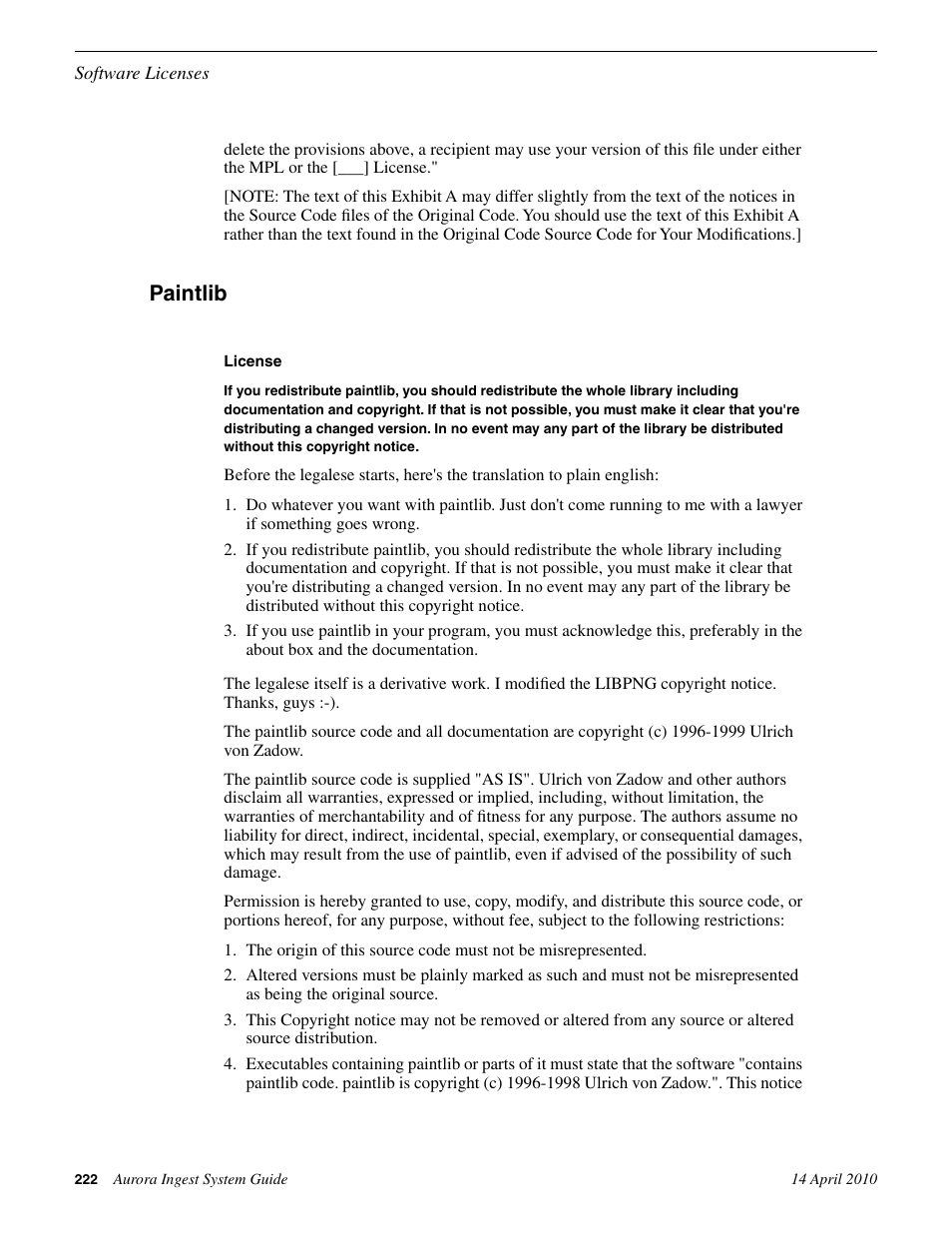 Paintlib | Grass Valley Aurora Ingest v.7.0.0 User Manual | Page 222 / 236