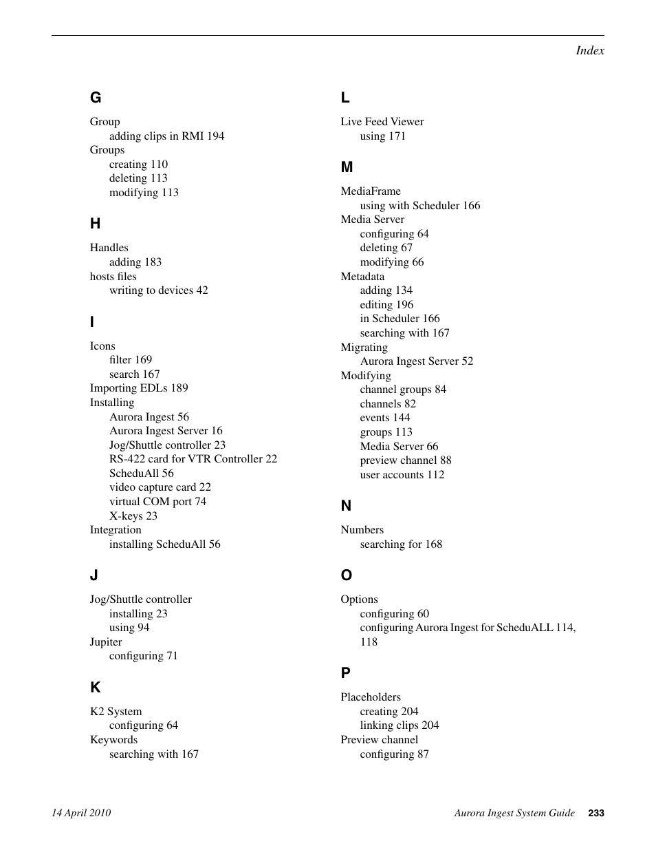 Grass Valley Aurora Ingest v.7.0.0 User Manual | Page 233 / 236