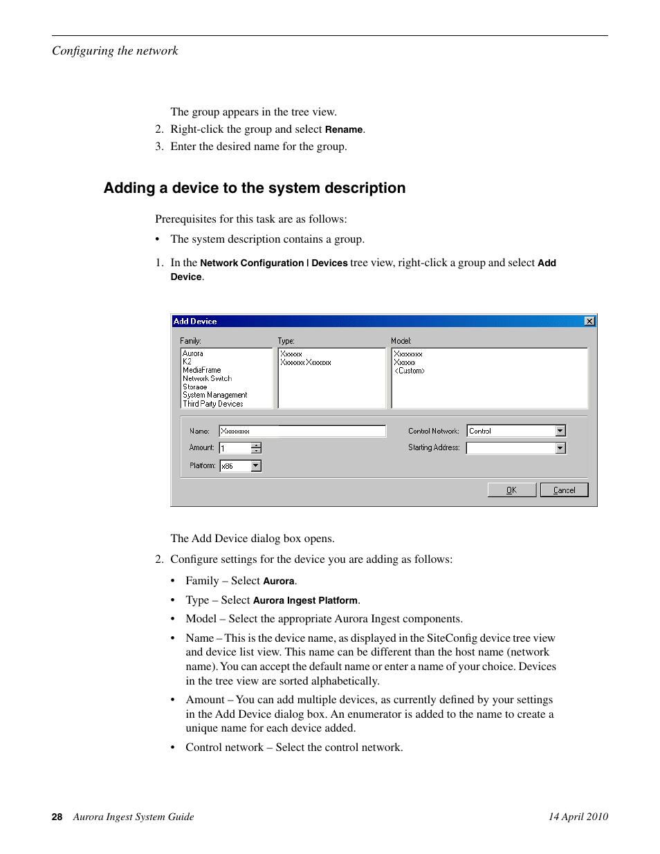 Adding a device to the system description | Grass Valley Aurora Ingest v.7.0.0 User Manual | Page 28 / 236