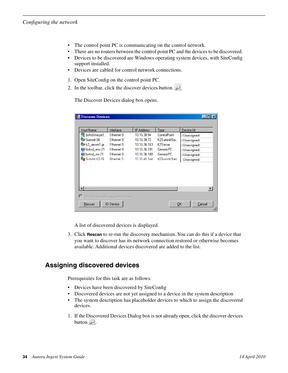 Assigning discovered devices | Grass Valley Aurora Ingest v.7.0.0 User Manual | Page 34 / 236