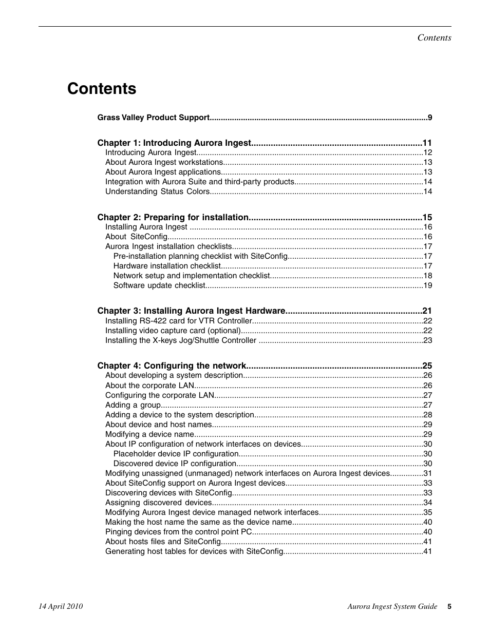 Grass Valley Aurora Ingest v.7.0.0 User Manual | Page 5 / 236