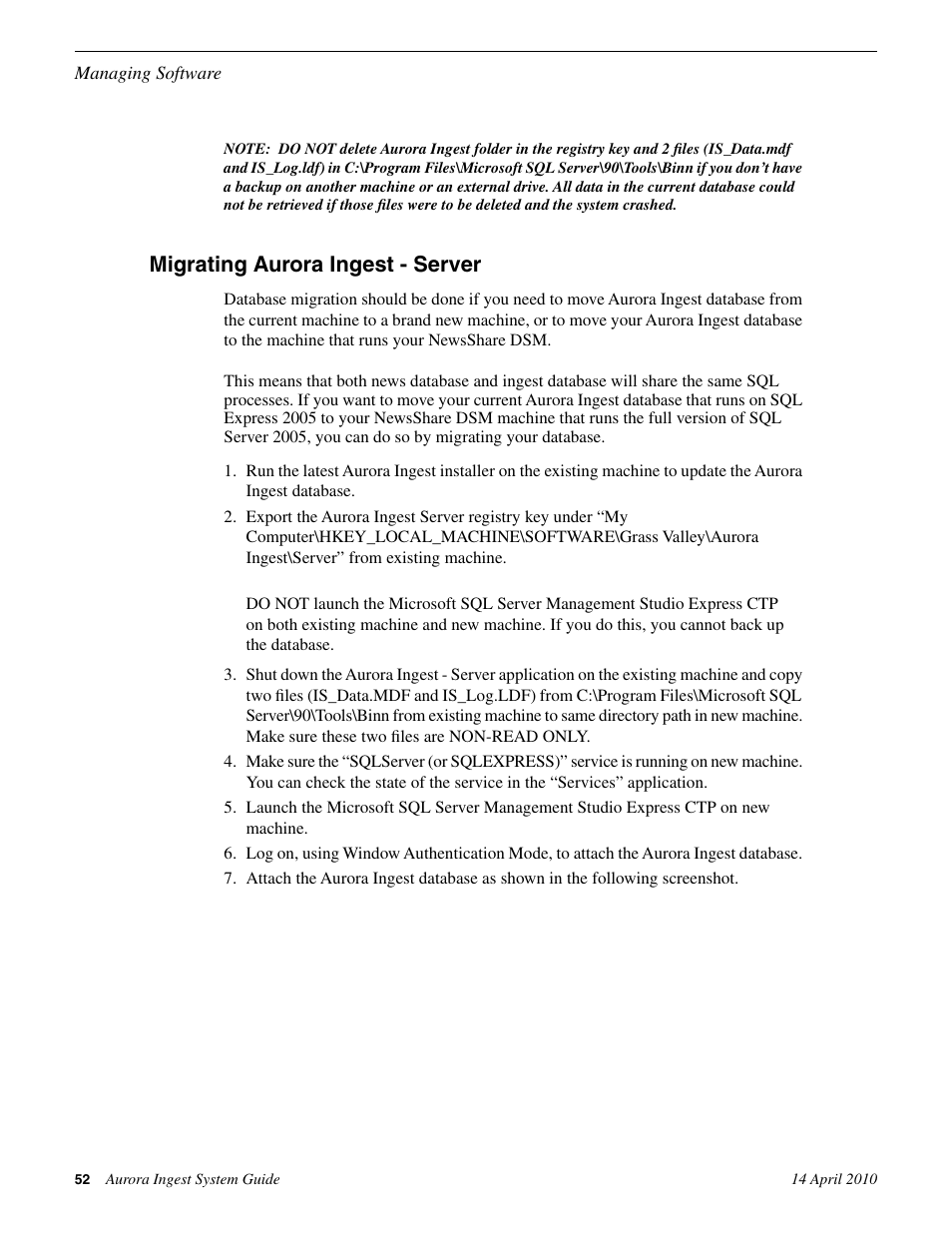 Migrating aurora ingest - server | Grass Valley Aurora Ingest v.7.0.0 User Manual | Page 52 / 236