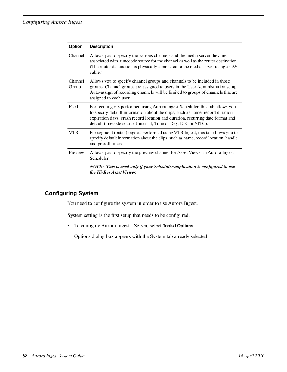 Configuring system | Grass Valley Aurora Ingest v.7.0.0 User Manual | Page 62 / 236