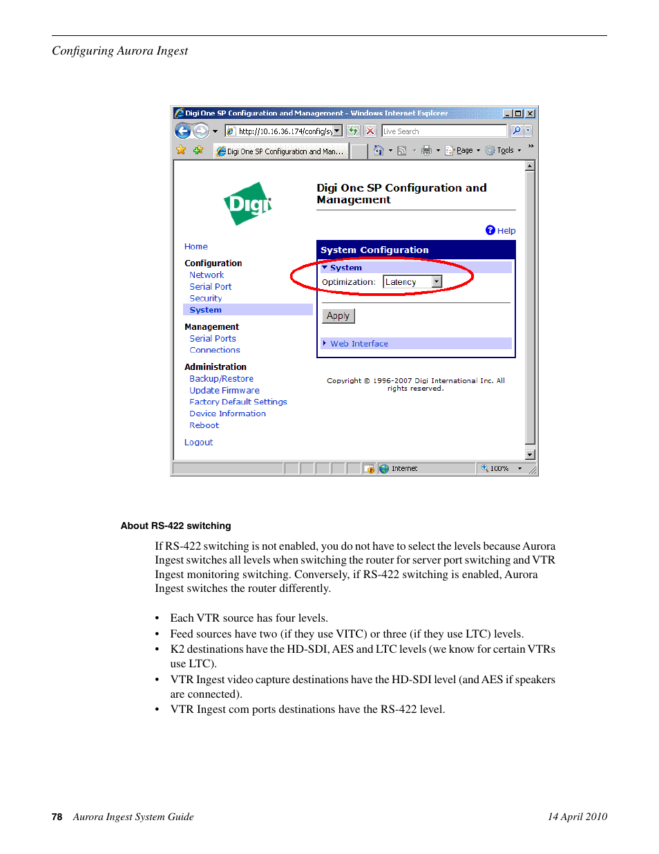 About rs-422 switching | Grass Valley Aurora Ingest v.7.0.0 User Manual | Page 78 / 236